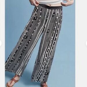 ANTHROPOLOGIE Elevenses Black white striped printed wide leg flowy pants Sz S